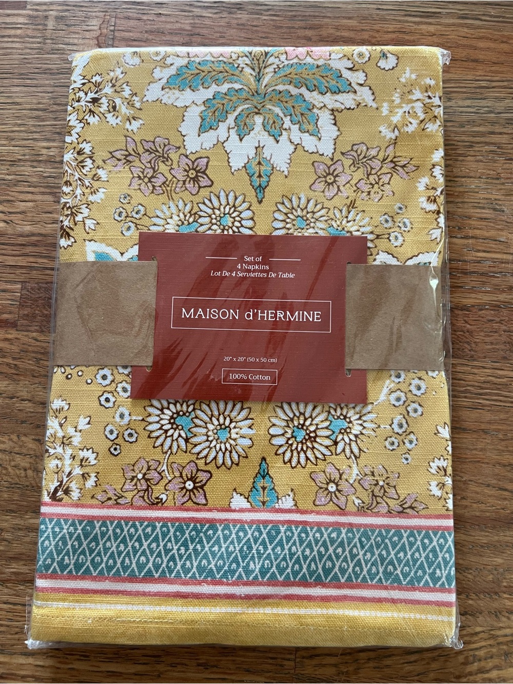 ✨ NWT Maison d’Hermine Set of 4 Floral Napkins - Yellow Botanical Marquis Print